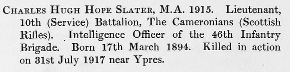Slater C H H Lt 10th Cameronians Obit St andrews University Roll Of Honour