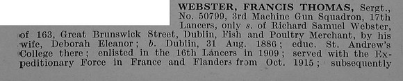 Webster F T Sergt 50799 17th Lancers Obit Part 1 De Ruvignys Roll Of Honour Vol 4
