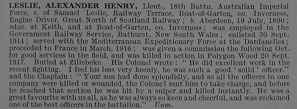 Leslie A H Lt 18th Australian Infantry Obit De Ruvignys Roll Of Honour Vol 4