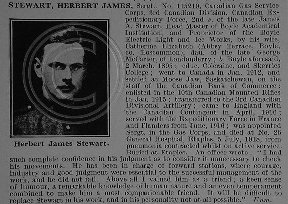 Stewart H J Sergt 115219 Canadian Gas Services Corps Obit De Ruvignys Roll Of Honour Vol 4
