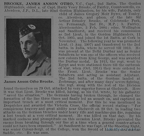Brooke J A O Captain VC 2nd Gordon Highlanders Obituary De Ruvignys Roll Of Honour Vol 1