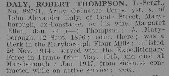Daly R T L/Sergt Army Ordnance Corps Obit De Ruvignys Roll Of Honour Vol 3