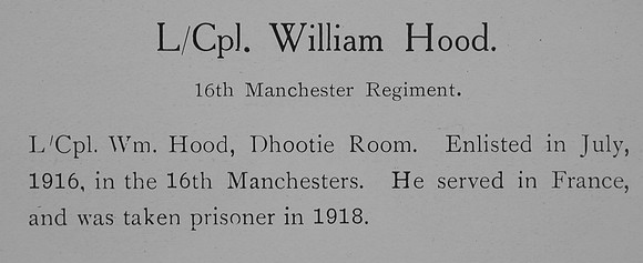 Hood W LCpl 16th Manchester Regiment Record William Graham Company