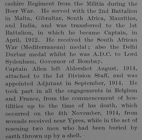 Allen J F Captain 1st Loyal North Lancs Regiment Obit Part 2 The Bond Of Sacrifice Vol 1