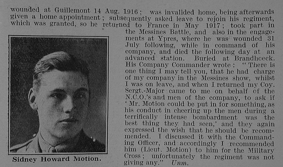 Motion S H Lt 7th Northamptonshire Regiment Obit Part 2 De Ruvignys Roll Of Honour Vol 5