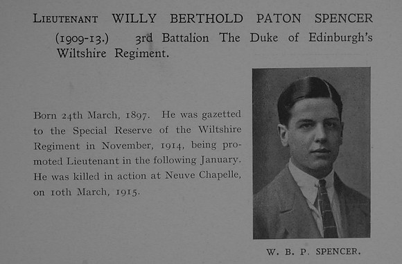 Spencer W B P Lt 3rd Wiltshire Regiment Obit Dulwich College Roll Of Honour