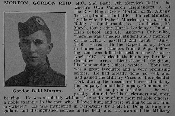 Morton G R 2nd Lt MC 7th Cameron Highlanders Obit Part 1 De Ruvignys Roll Of Honour Vol 4