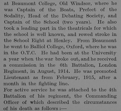 Berrill B F G Lt 4th Royal Fusiliers Obit Part 2 The Bond Of Sacrifice Vol 2