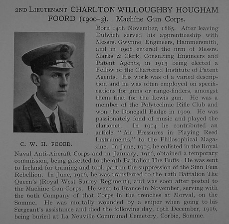 Foord C W H 2nd Lt Machine Gun Corps Obit Dulwich College Roll Of Honour