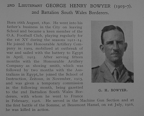 Bowyer G H B 2nd Lt Obit Dulwich College Roll Of Honour