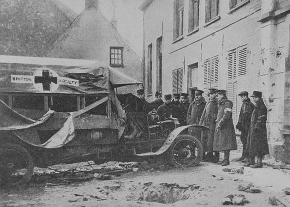 A British Motor Amblance Wrecked By German Fire