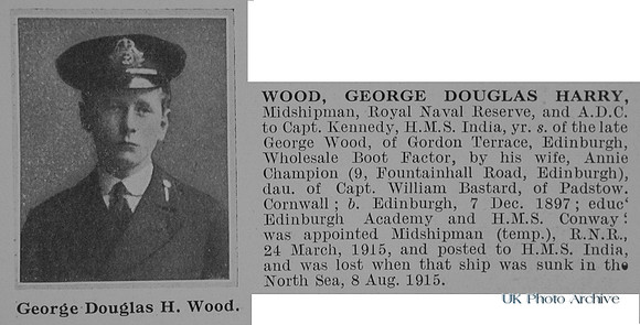 Wood G D H Midshipman HMS India RNR Obit De Ruvignys Roll Of Honour Vol 1