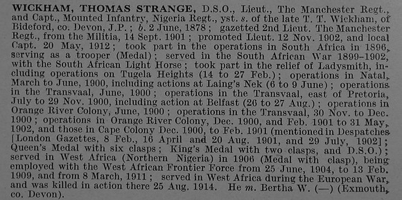 Wickham T S Lt DSO Manchester Regiment Obit De Ruvignys Roll Of Honour Vol 4