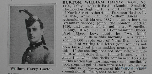 Burton W H Sergt 1420 14th London Regiment (London Scottish) Obituary De Ruvignys Roll Of Honour Vol 1