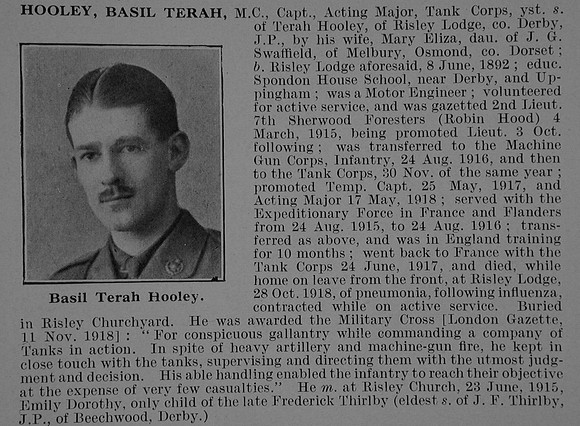 Hooley B T Captain Tank Corps Obit De Ruvignys Roll Of Honour Vol 5