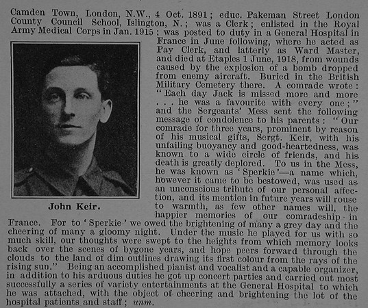 Keir J Sergt 51496 Royal Army Medical Corps Obit Part 2 De Ruvignys Roll Of Honour Vol 4