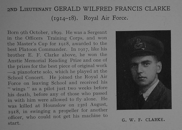 Clarke G W F 2nd Lt RAF Obit Dulwich College Roll Of Honour