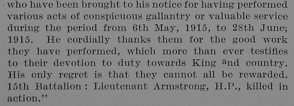 Armstrong H P Lt 15th Australian Infantry Obit Part 8 The Bond Of Sacrifice Vol 2