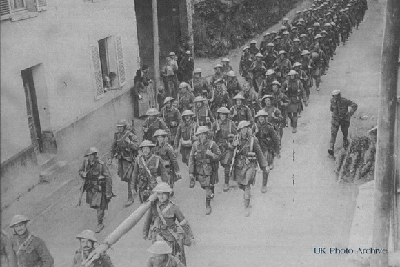 London Scottish Marching Through Village To Trenches Before The Battle Of The Somme