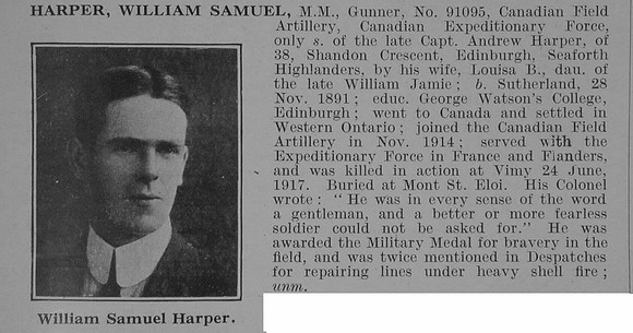 Harper W S Gnr MM Canadian Field Artillery CEF Obit De Ruvignys Roll Of Honour Vol 3