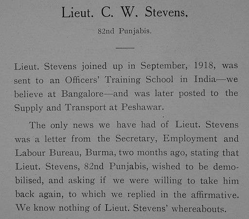 Stevens C W Lt Indian Record Army William Graham Company