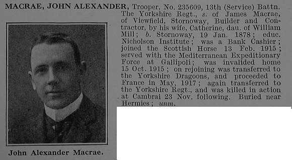 MacRae J A Tpr 235609 13th Yorkshire Regiment Obit De Ruvignys Roll Of Honour Vol 4
