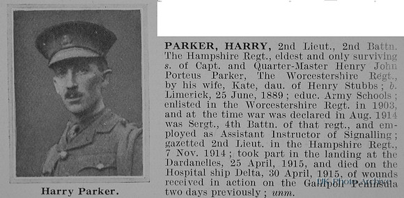 Parker H 2nd Lt 2nd Hampshire Regiment Obit De Ruvignys Roll Of Honour Vol 1