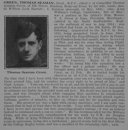 Green T S Lt Royal Flying Corps Obit De Ruvignys Roll Of Honour Vol 3
