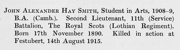 Smith J A H 2n Lt 11th Royal Scots Obit St Andrews University Roll Of Honour