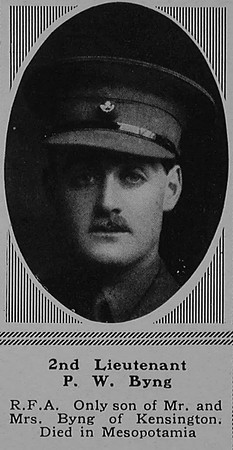 Byng P W 2nd Lt Royal Field Artillery The Sphere 9th Dec 1916