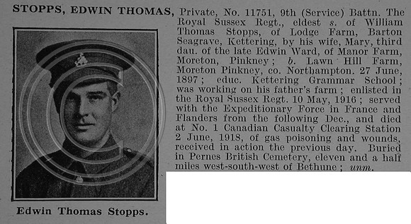 Stopps E T Pte 11751 9th Royal Sussex Regiment Obit De Ruvignys Roll Of Honour Vol 4