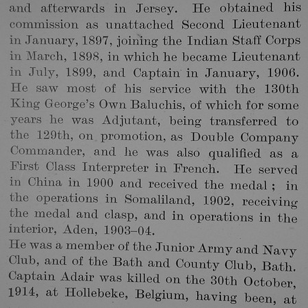Adair W F Captain Indian Army Obit Part 2 Bond Of Sacrifice Vol 1