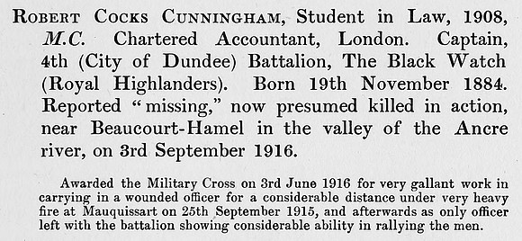 Cunningham R C Captain MC 4th Black Watch