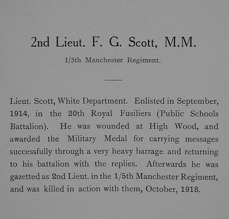 Scott F G 2nd Lt MM 5th Manchester Regiment Obituary William Graham & Company Record Of Service In The Great War