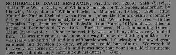 Scourfield D B Pte 320091 24th Welsh Regiment Obit De Ruvignys Roll Of Honour Vol 4