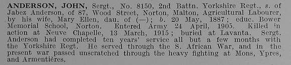 Anderson J Sergt 8150 2nd Yorkshire Regiment Obit
