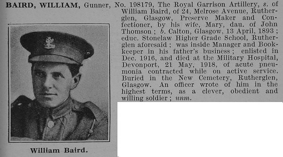Baird W Gnr Royal Garrison Artillery Obit De Ruvignys Roll Of Honour Vol 4