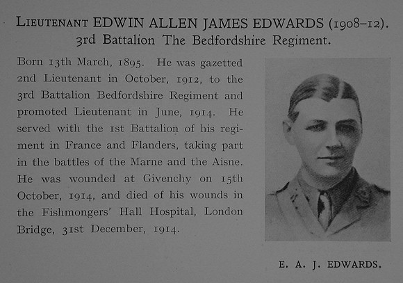 Edwards E A J Lt 3rd Attd 1st Bedfordshire Regiment Obit Dulwich College Roll Of Honour
