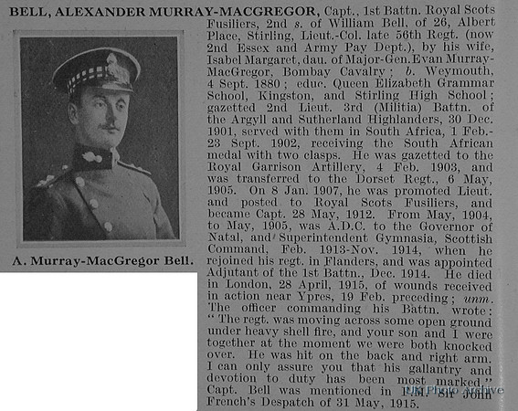 Bell A M M Captain 1st Royal Scots Fusiliers Obituary De Ruvignys Roll Of Honour Vol 1
