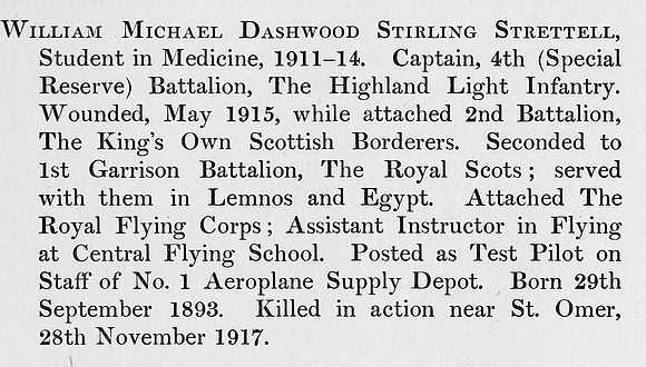 Strettell W M D S Captain 4th Highland Light Infantry Obit St Andrews University Roll Of Honour