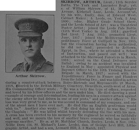 Skirrow A Lt 11th York & Lancs Regiment Obit De Ruvignys Roll Of Honour Vol 3