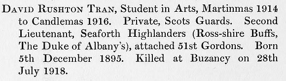 Tran D R nd Lt Seaforth Highlanders Obit St Andrews University Roll Of Honour