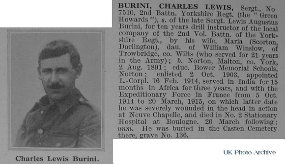 Burini C L Sergt 7510 2nd Yorkshire Regiment Obituary De Ruvignys Roll Of Honour Vol 1