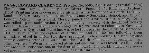Page E C Pte 5595 28th London Regiment Obit De Ruvignys Roll Of Honour Vol 4