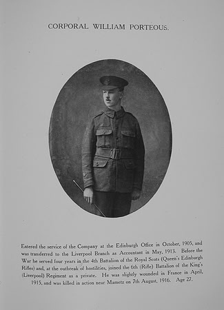 Porteous W Cpl 1643 6th Kings Liverpool Regiment Northern Assurance Co War Record