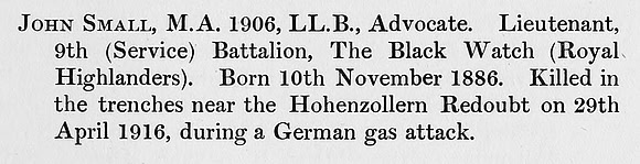 Small J Lt 9th Black Watch Obit St Andrews University Roll Of Honour