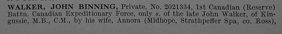 Walker J B Pte 2021334 1st Canadian Reserve Btn Obit Part 1 De Ruvignys Roll Of Honour Vol 4