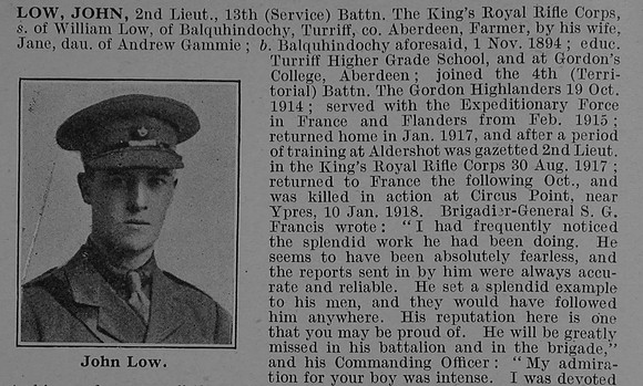 Low J 2nd Lt 13th Kings Royal Rifle Corps Obit Part 1 De Ruvignys Roll Of Honour Vol 4
