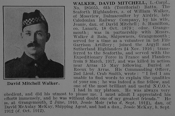 Walker D M L/Cpl 285055 6th Seaforth Highlanders Obit De Ruvignys Roll Of Honour Vol 3