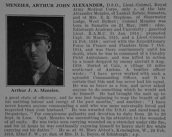 Menzies A J A Lt Col DSO Royal Army Medical Corps Obit De Ruvignys Roll Of Honour Vol 4